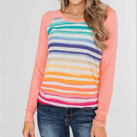 NWT Fantastic Fawn Color‎ Striped Color Block Top- Peach M - Picture 6 of 9